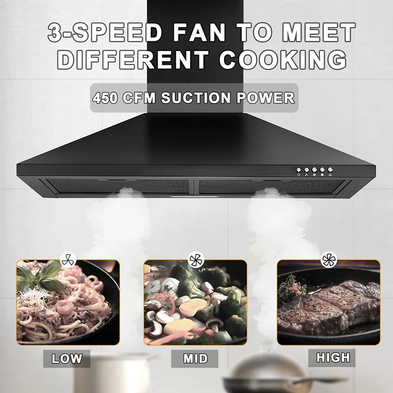 30-in 450-cfm Convertible Black Wall Mount Range Hoods