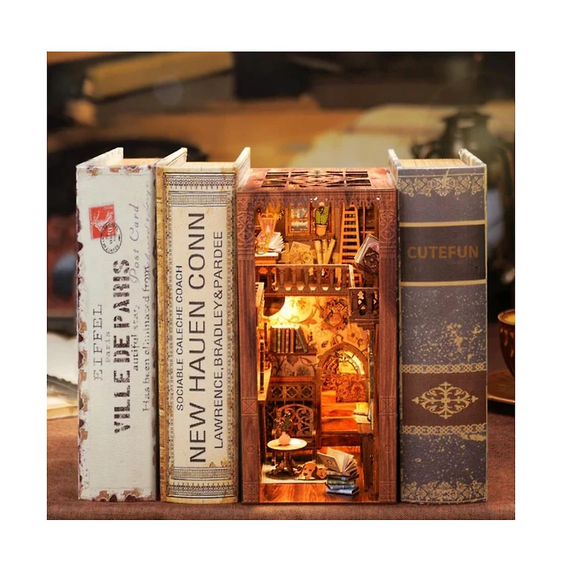 Cutebee Diy Book Nook Kit - Diy Miniature House Dollhouse Kit Booknook Bookshelf Decor Alley Model with Led Light, Gifts (Eternal Bookstore