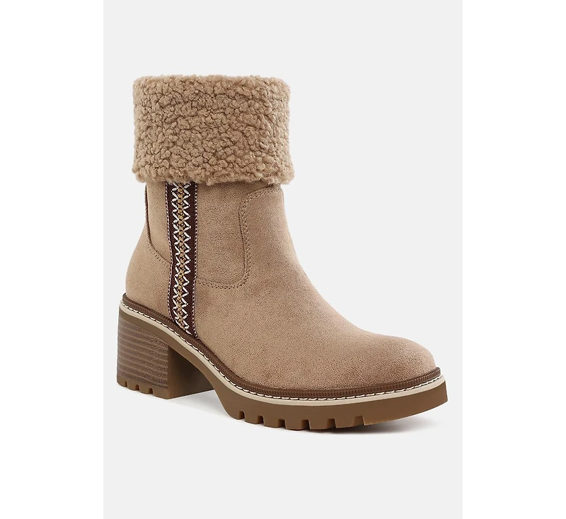 Woolly Faux Fur & Embroidery Detail Boots Women