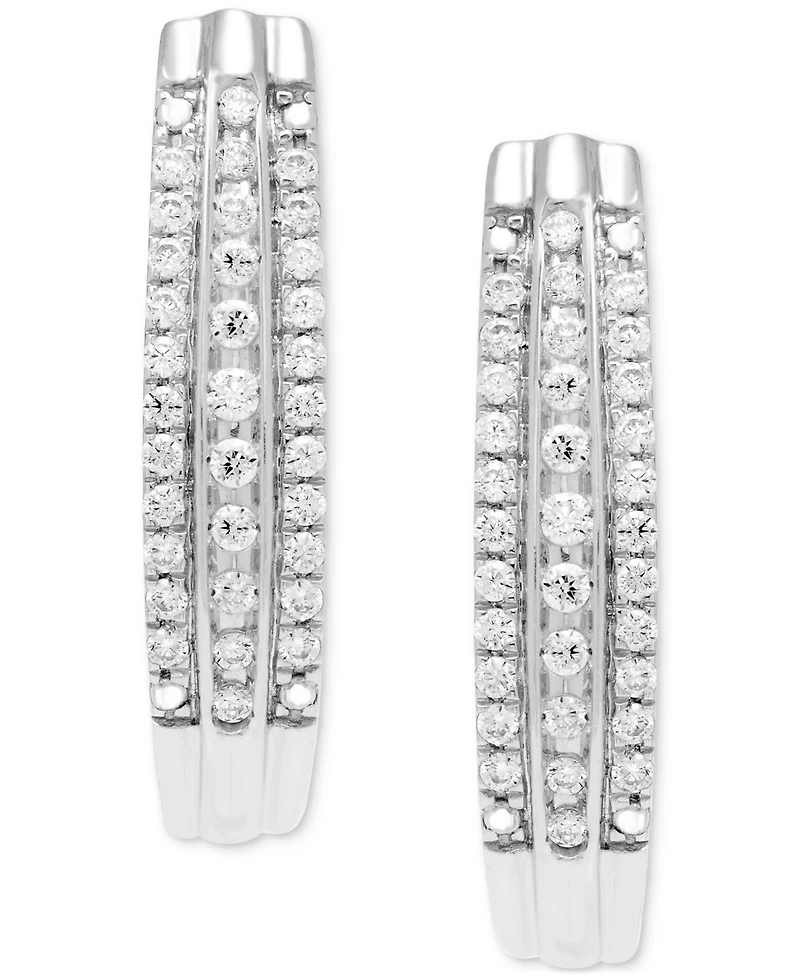 Diamond Triple Row Oval Hoop Earrings (1/2 ct. t.w.) in 10k White Gold