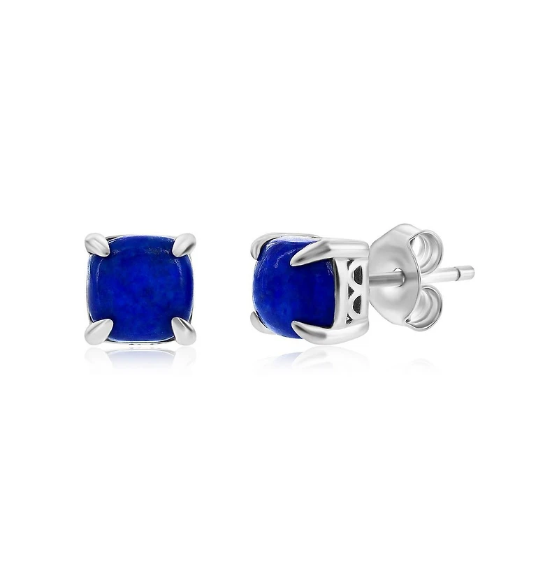 Caribbean Treasures Sterling Silver, 6mm Square Stud Earrings (Available Larimar, Lapis, Malachite or Kyanite)