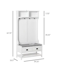 3-in-1 Hall Tree, Entryway Bench with Coat Rack, Mudroom Bench with Shoe Rack, 2 Storage Drawers, 4 Hooks and Padded Seat Cushions for Hallway, White