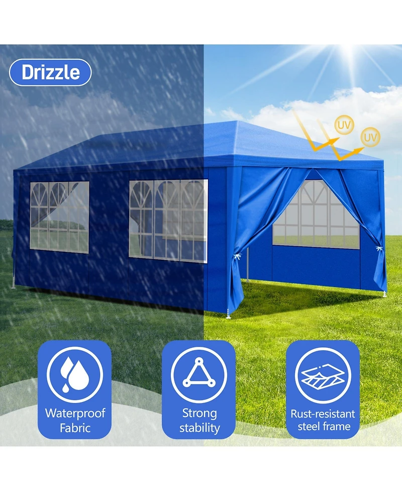Slickblue Outdoor Party Tent with 6 Removable Sidewalls - Waterproof Canopy for Patio Weddings and Events
