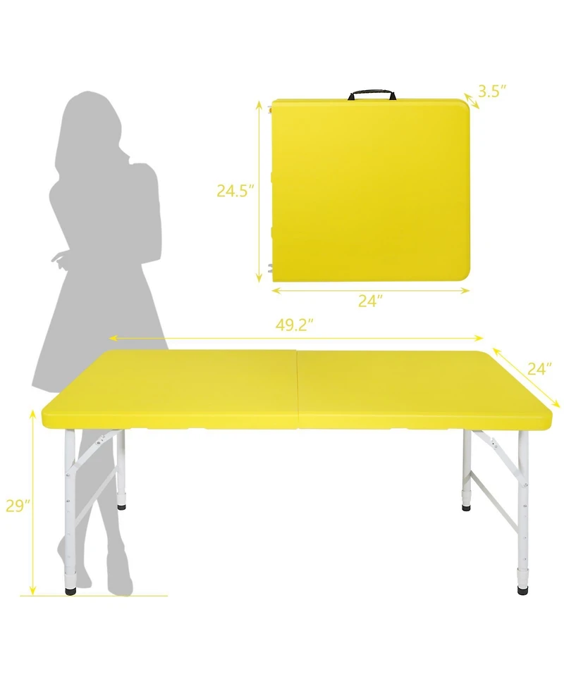 Slickblue 4ft Yellow Portable Folding Table for Indoor and Outdoor Use, Lightweight and Space-Saving
