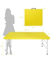 Slickblue 4ft Yellow Portable Folding Table for Indoor and Outdoor Use, Lightweight and Space-Saving