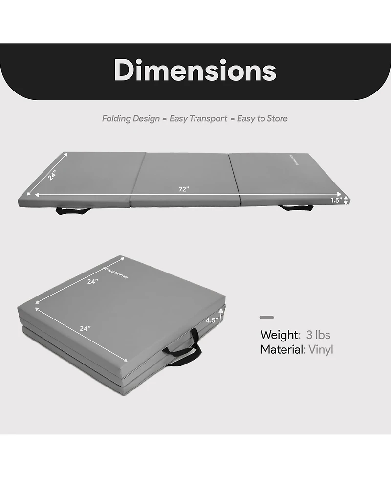 BalanceFrom Fitness GoGym 6 'x 2' x 1.5" Folding 3 Panel Exercise Gym Mat, Gray