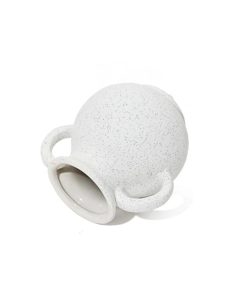 LuxenHome White Ceramic Jug Round Vase with Two Handles