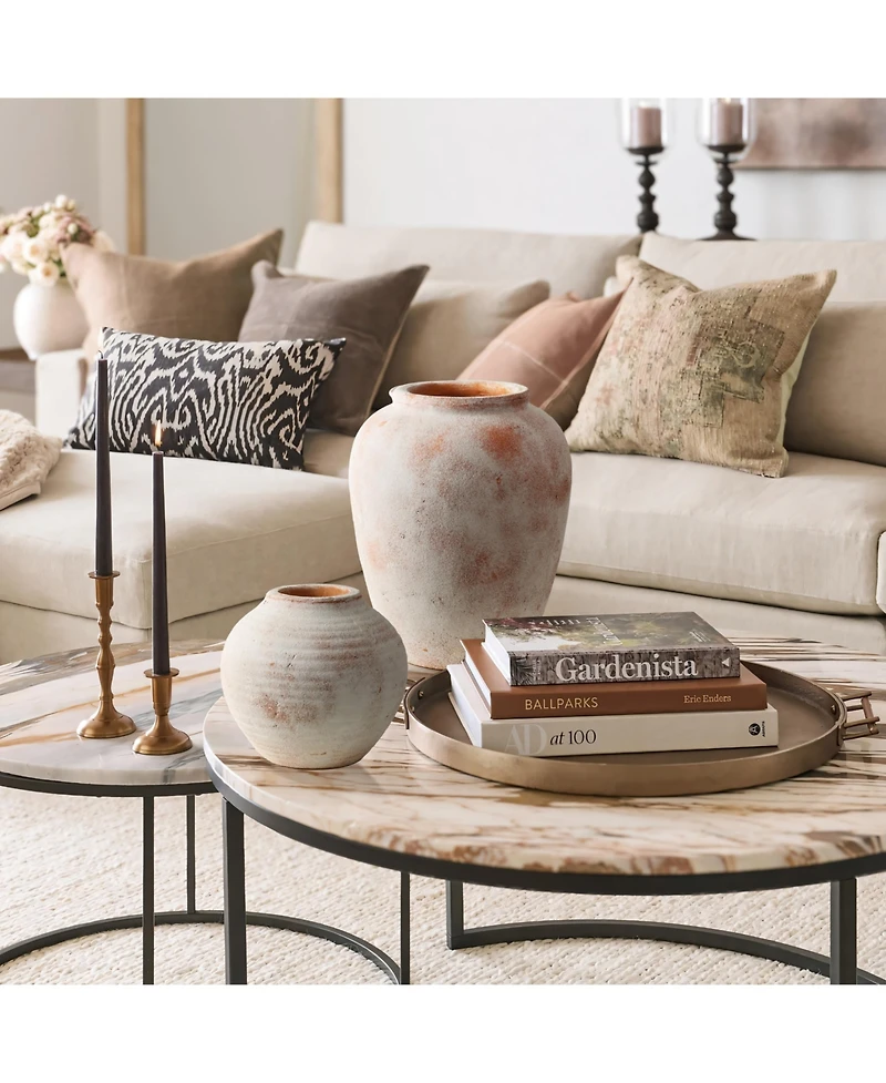 LuxenHome Marble Brown and White 12.4-Inch Tall Terracotta Vase