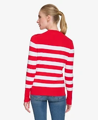 Nautica Jeans Women's Crewneck Stripe Sweater with Button Sleeve