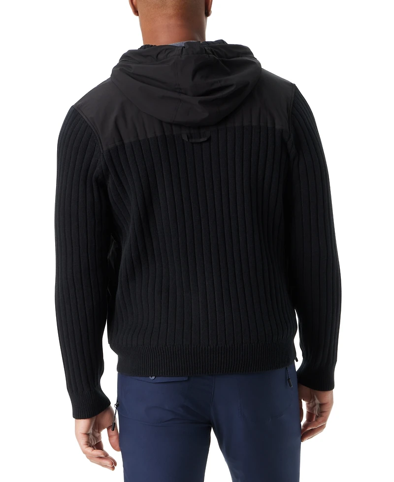 Bass Outdoor Men's Mixed Media Zip-Front Hooded Sweater Jacket