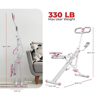 Sunny Health & Fitness Pink Row-n-Ride Plus, Squat Assist Rower, 330LBs Capacity and Free Access to SunnyFit App