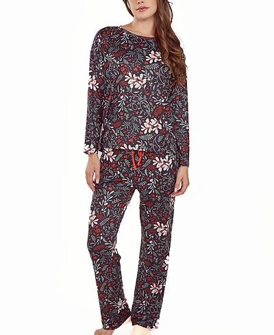 iCollection Women's Ultra Soft Floral Print Top and Pant Pajama Set