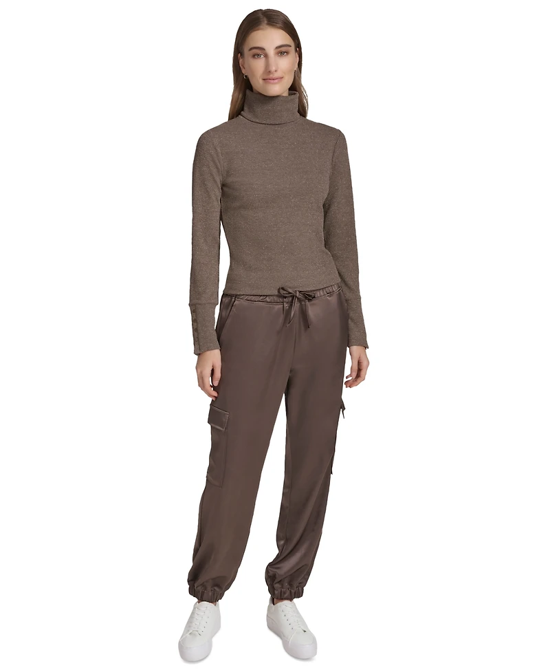Andrew Marc Sport Women's Metallic Ribbed Turtleneck Top