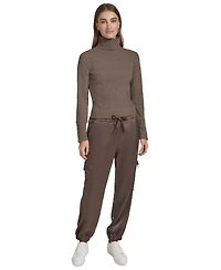 Andrew Marc Sport Women's Metallic Ribbed Turtleneck Top