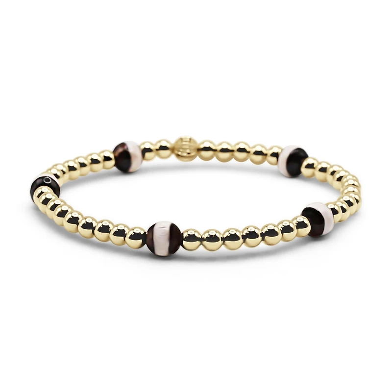 Non-Tarnishing 4mm Gold Filled Ball and 6mm Agate Bead Stretch Bracelet