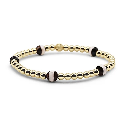 Non-Tarnishing 4mm Gold Filled Ball and 6mm Agate Bead Stretch Bracelet
