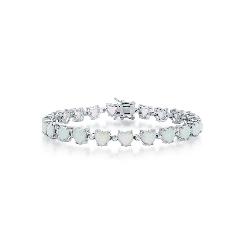 Caribbean Treasures Sterling Silver Synthetic Opal Hearts & Cz Linked Bracelet