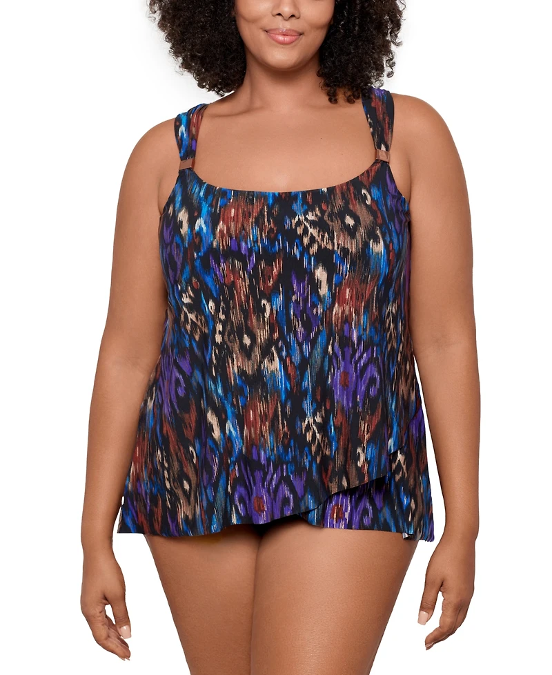 Miraclesuit Plus Size Razzle Dazzle Asymmetrical-Drape Tankini Top