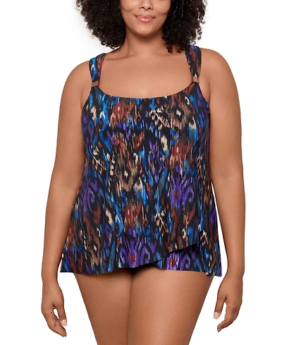 Miraclesuit Plus Size Razzle Dazzle Asymmetrical-Drape Tankini Top