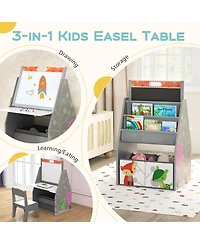 3 in 1 Kids Easel and Play Station Convertible with Chair and Storage Bins