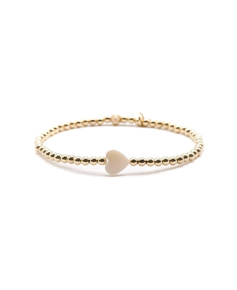 Non-Tarnishing Gold Filled 3mm Ball and Shell Heart Stretch Bracelet