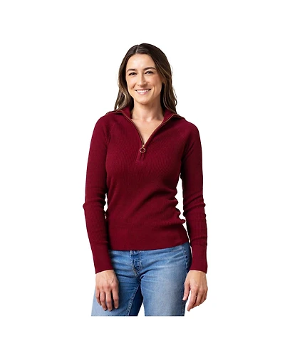 Hope & Henry Women's Organic Long Sleeve Fine Gauge Rib Knit Half Zip Sweater