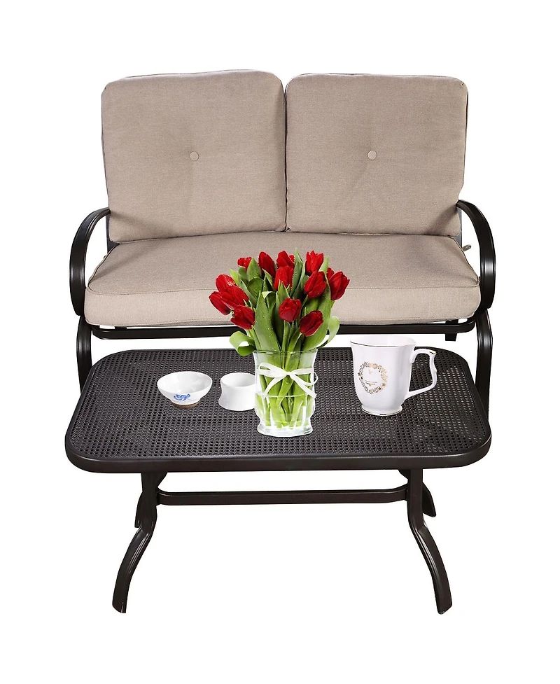 Sugift 2 Pieces Patio Outdoor Cushioned Coffee Table Seat