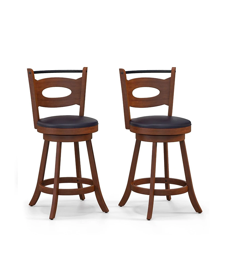 Sugift 2 Pieces 24 inch Swivel Bar Stools with Curved Backrest and Seat Cushions