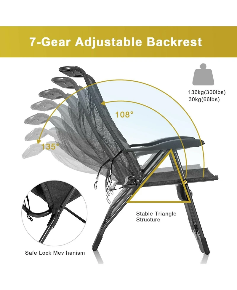 Sugift 4 Pieces Patio Adjustable Back Folding Dining Chair Ottoman Set
