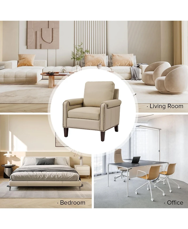 Kunz Transitional Genuine Leather Armchair with Removable Back Cushion