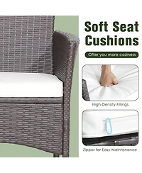 Sugift 3 Pieces Patio Wicker Furniture Set wih Acacia Wood Table Top and Chair Cushiones