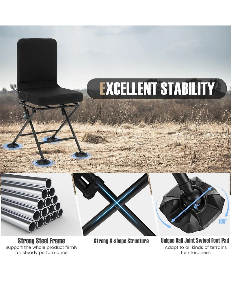 Skonyon Swivel Folding Chair with Backrest and Padded Cushion