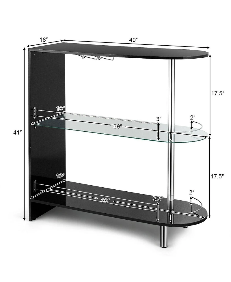 Sugift 2-holder Bar Table with Tempered Glass Shelf