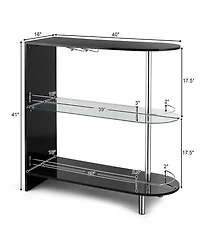 Sugift 2-holder Bar Table with Tempered Glass Shelf
