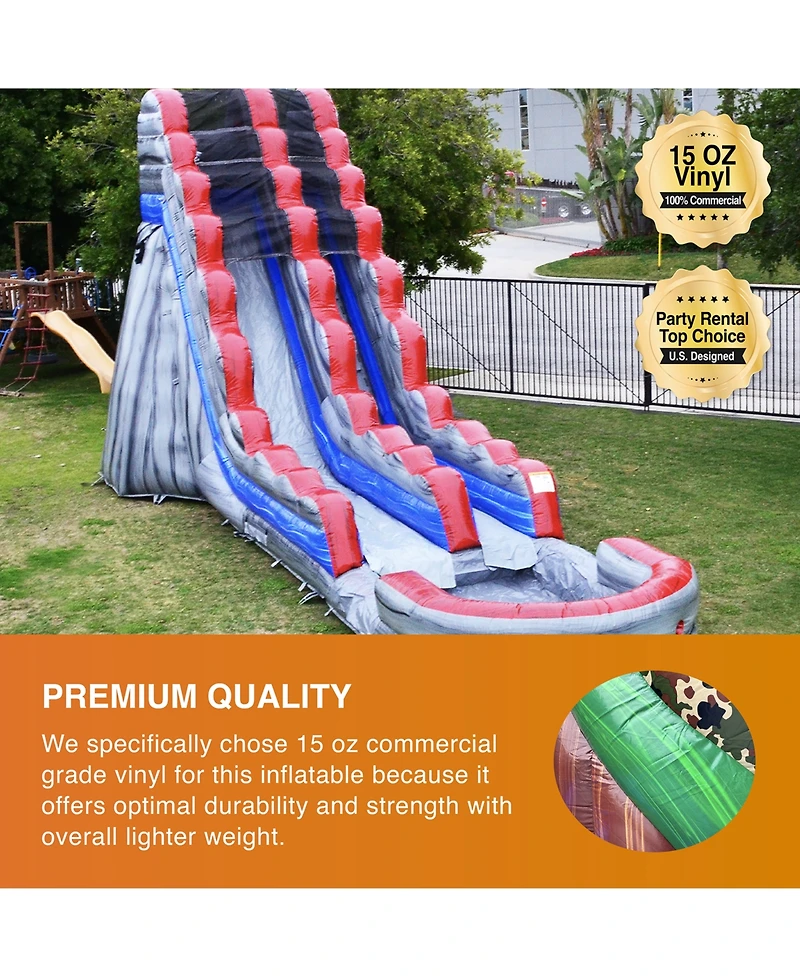 JumpOrange Commercial Grade Water Slide with Attached Splash Pool (with Blower), Tall Waterslide, Outdoor Inflatable, Summer Fun, Backyard Water Park,