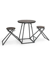 3 Pieces Dining Table Set with 2 Foldable Stools for Small Space