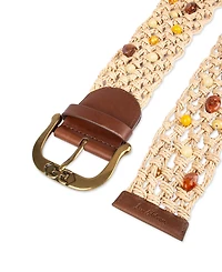 Sam Edelman Women's Wide Beaded Macrame Belt