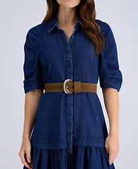 Sam Edelman Women's Wide Width Double-e Loop Casual Leather Belt