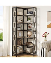 Tribesigns Corner Shelf, 7-Tier Industrial Bookshelf, Wood and Metal Etagere Bookcase, Freestanding Display Shelf for Living Room, Kitch