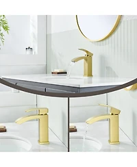 Flynama Single Handle Bathroom Faucet Waterfall Spout Commercial Modern Lavatory Deck Mount, Bathroom Faucet in Brushed Gold