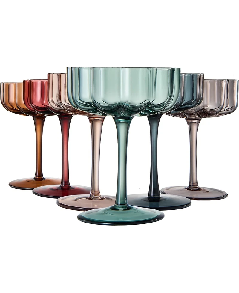 The Wine Savant Martini and Champagne Flower Classic Wavy Glass Coupes, Set of 6
