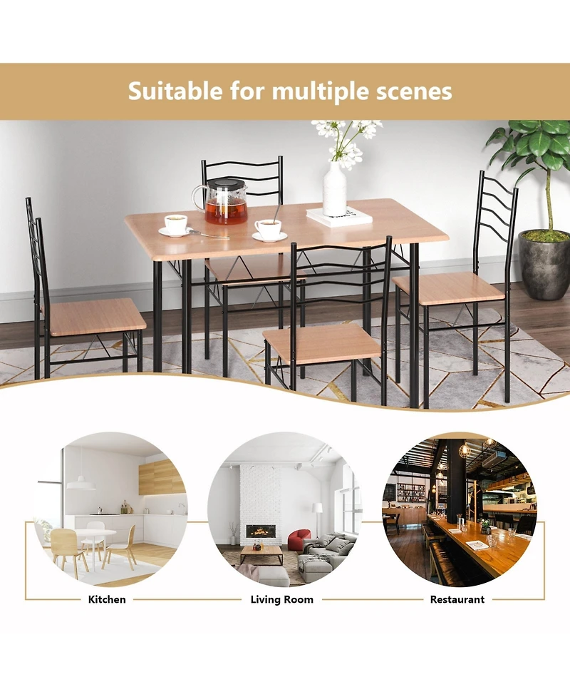 Sugift 5 Pieces Wood Metal Dining Table Set with 4 Chairs