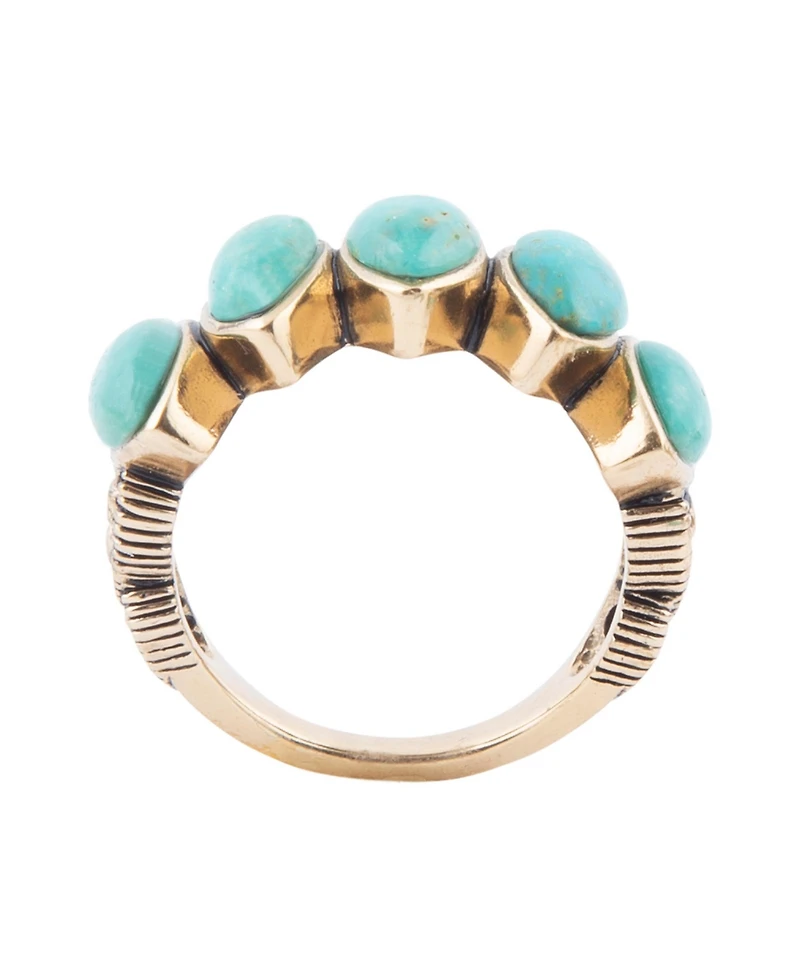 Barse Multi Oval Genuine Green Turquoise Bronze Band Ring