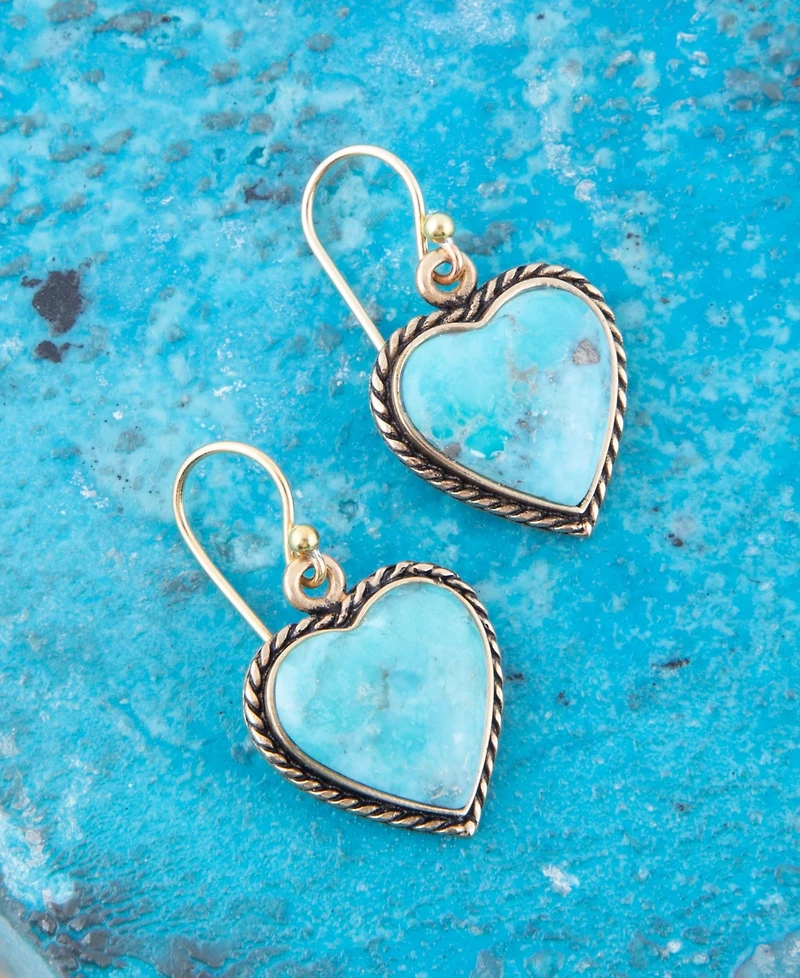 Barse Drop Genuine Blue Turquoise Heart Earrings