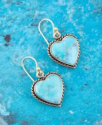 Barse Drop Genuine Blue Turquoise Heart Earrings