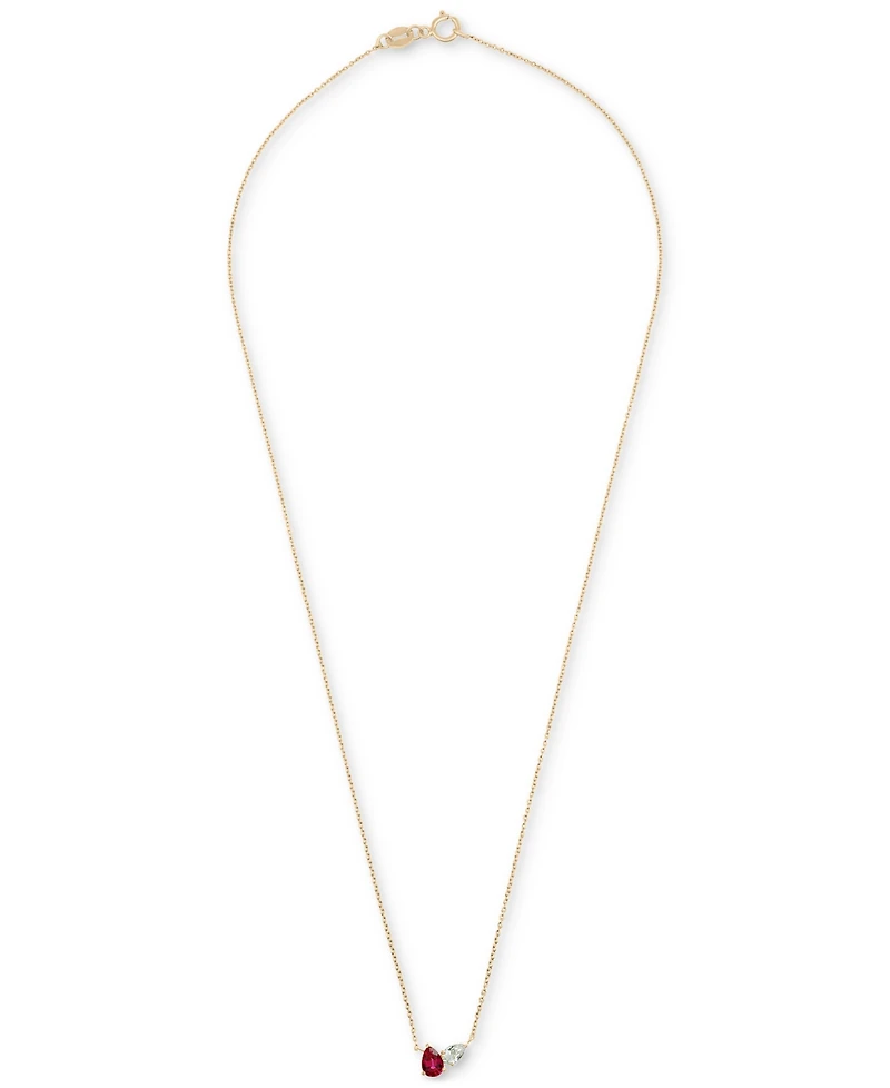 2-Pc. Set Lab-Created Ruby (1-1/2 ct. t.w.) & Lab-Created White Sapphire Pear Duo Pendant Necklace & Matching Stud Earrings in 14k Gold-Plated Sterlin
