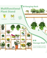 Skonyon 9-Tier Bamboo Plant Stand with Hanging Rack