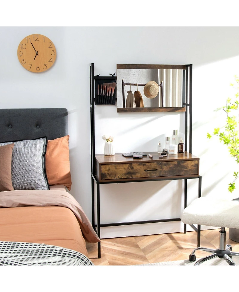 Sugift Industrial Vanity Table with 3-Position Adjustable Mirror