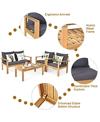 Inolait Outdoor 4 Pieces Acacia Wood Conversation Sets with Water Resistant Cushions