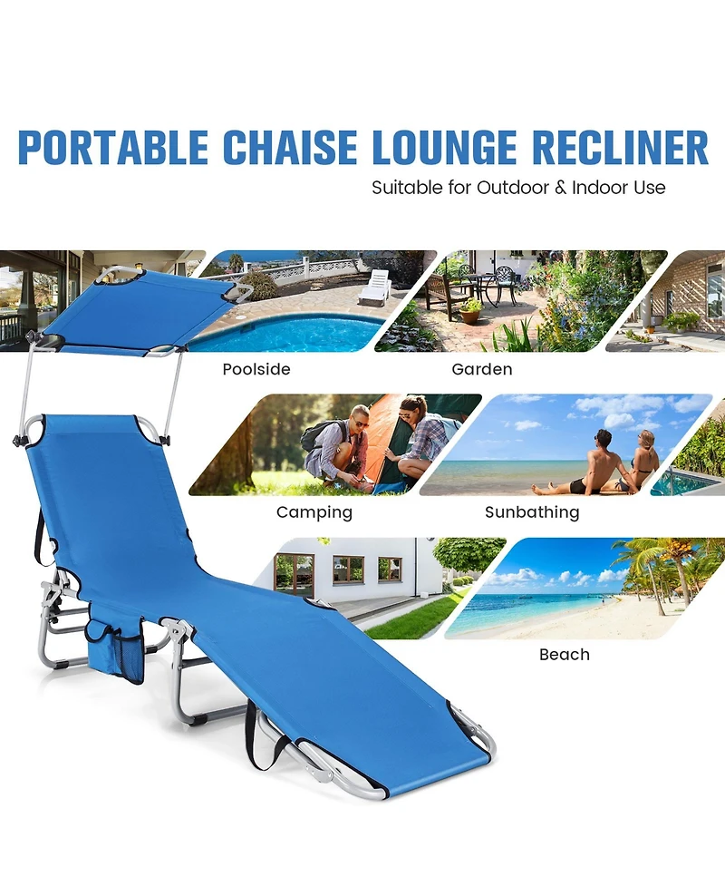 Vebreda 5-Position Adjustable Outdoor Chaise Chair Recliner Chair with Canopy Shade